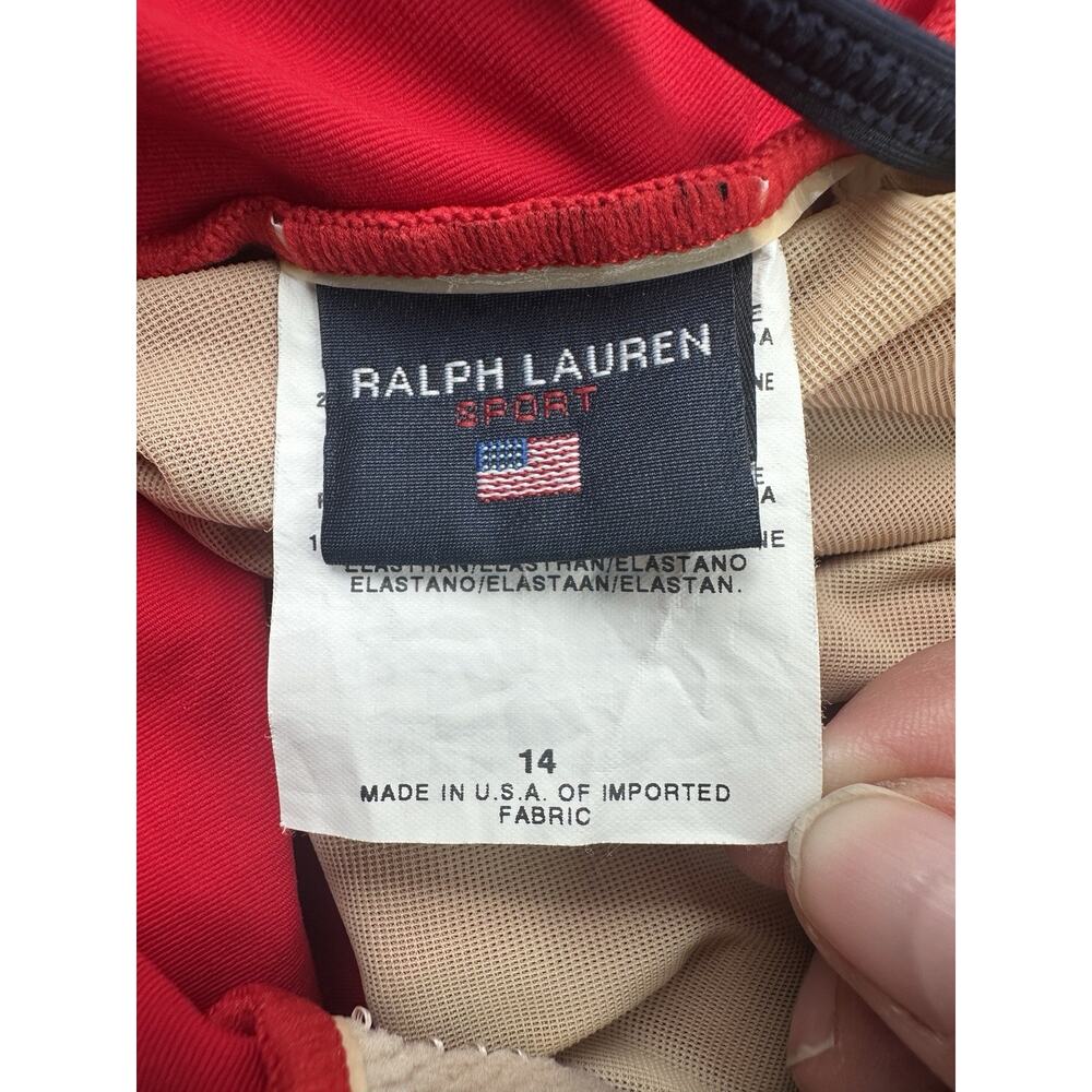 Vtg Ralph Lauren Sport One Piece Swimsuit Womens 14 Red High Cut Athletic USA - Picture 9 of 10